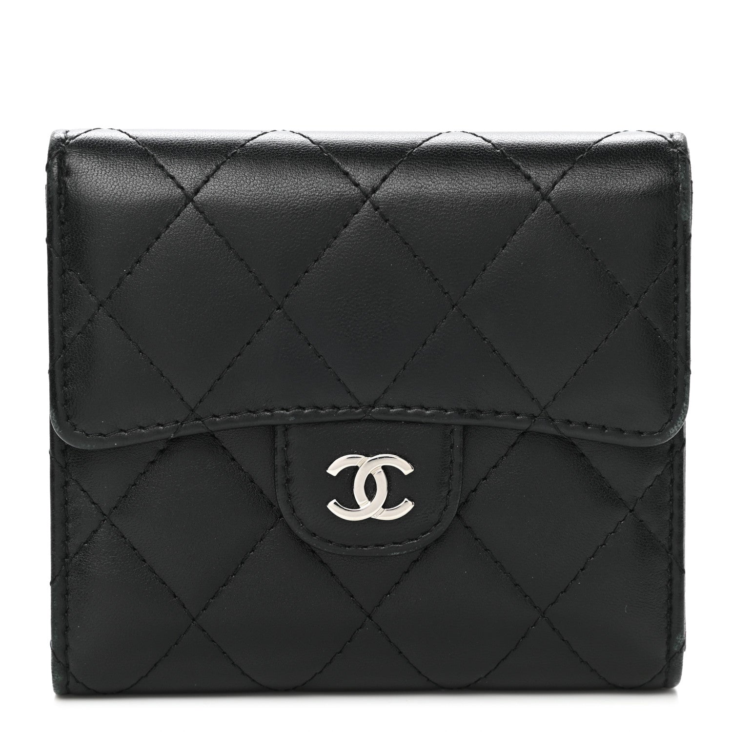 Chanel Lambskin Quilted Compact Flap Wallet Black 1 of 15