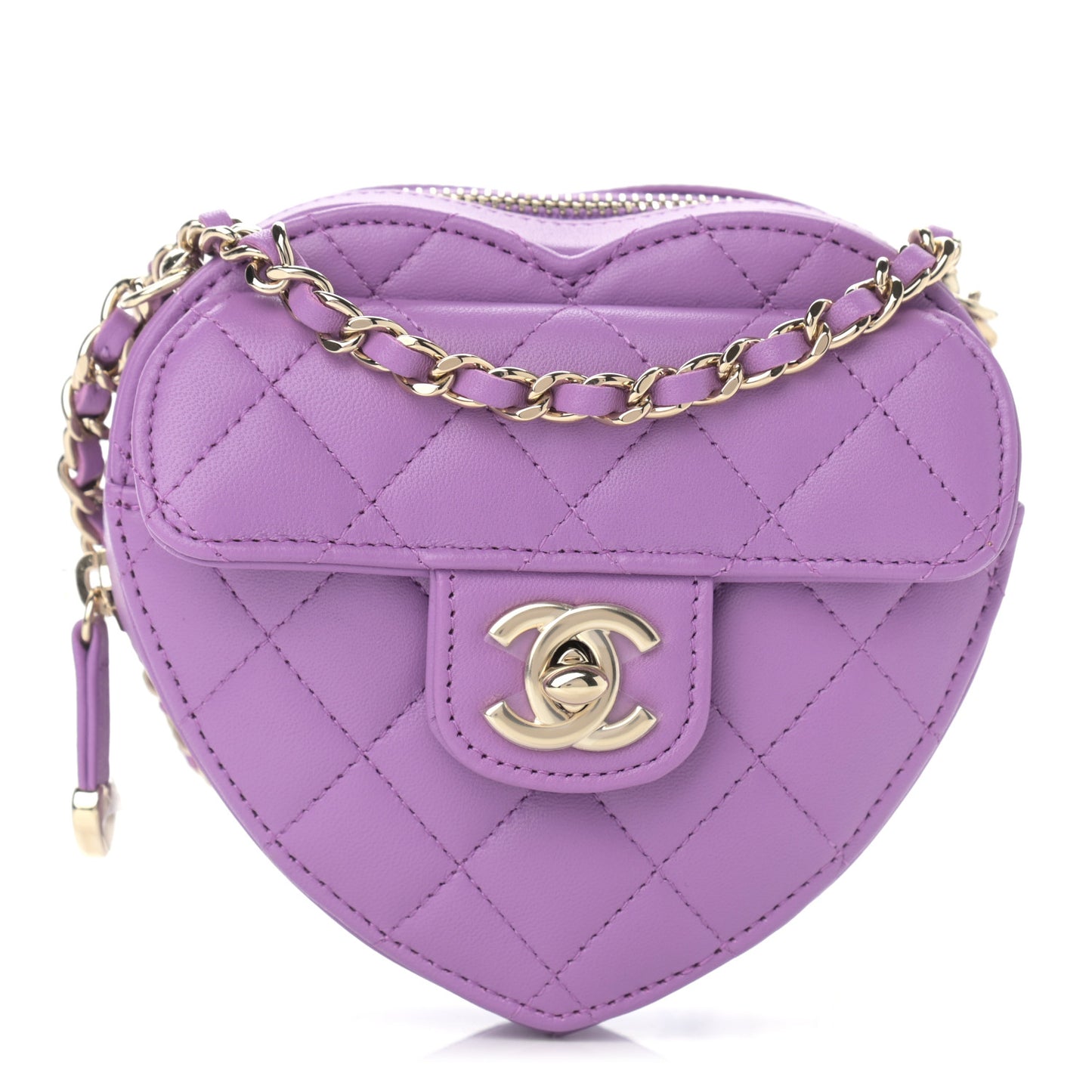 Lambskin Quilted CC In Love Heart Clutch With Chain Purple