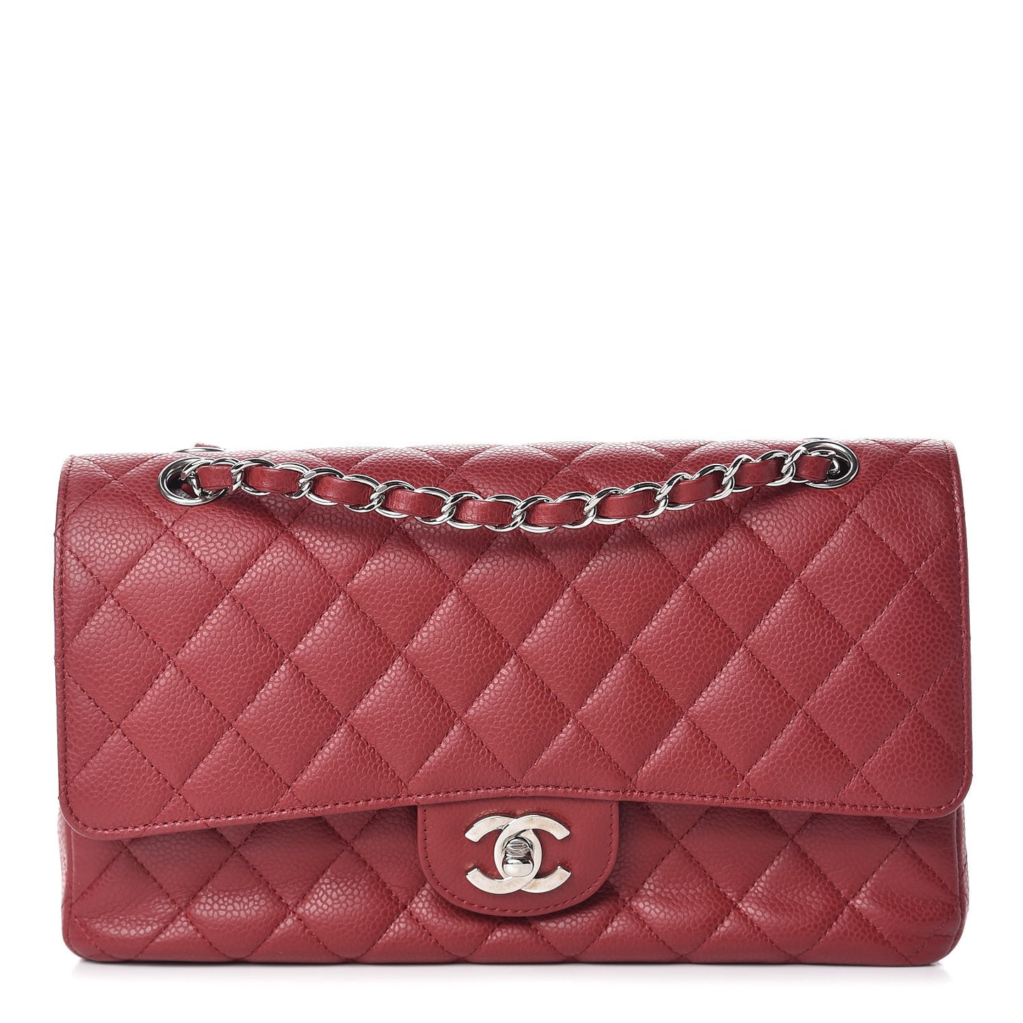 Caviar Quilted Medium Double Flap Red