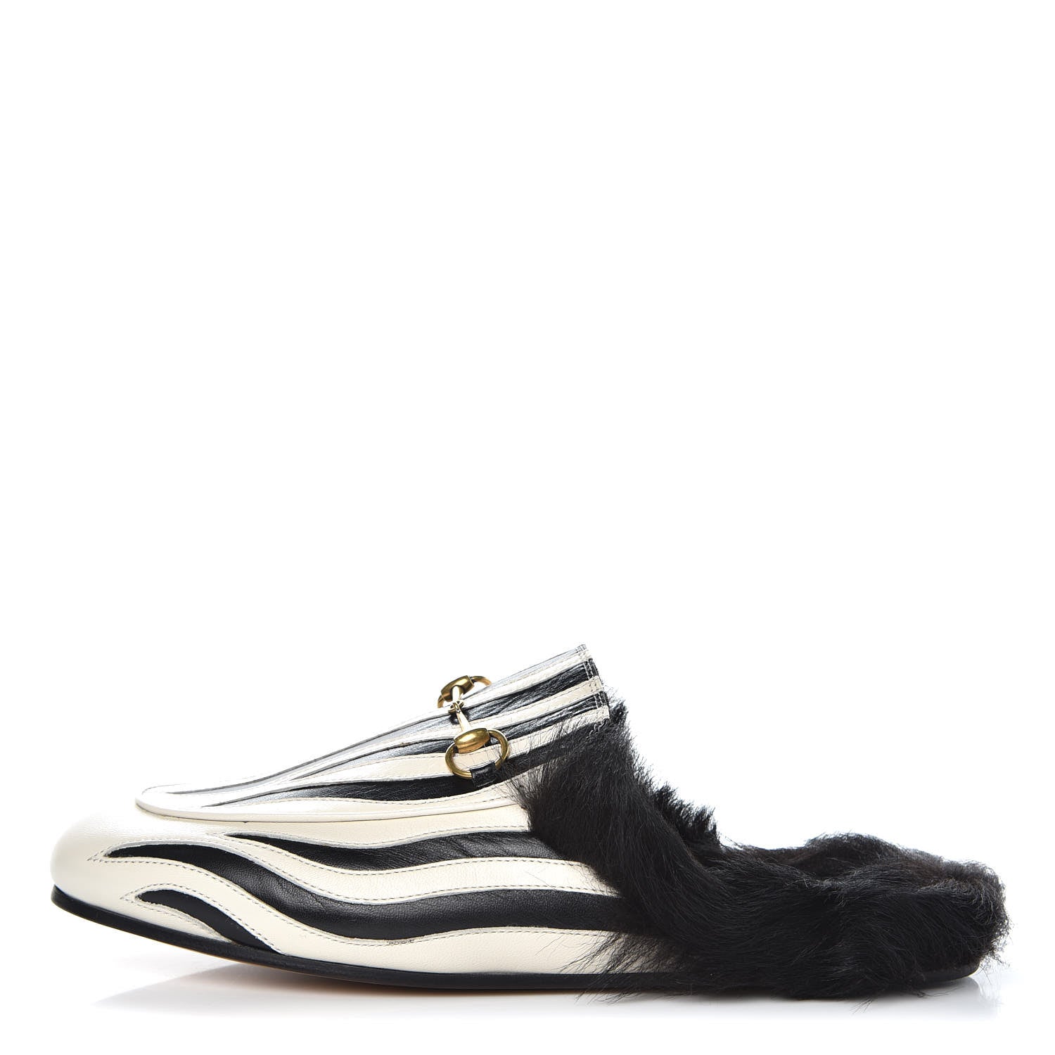 Gucci Malaga Kid Fur Zebra Inlay Womens Princetown Slippers 41 Mystic White Black 1 of 10