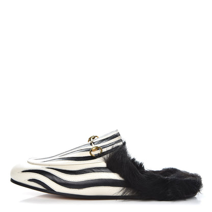 Gucci Malaga Kid Fur Zebra Inlay Womens Princetown Slippers 41 Mystic White Black 1 of 10