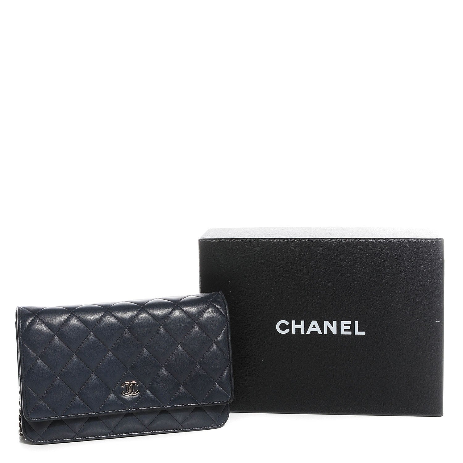 Chanel Lambskin Quilted Wallet On Chain WOC Navy Blue 9 of 9