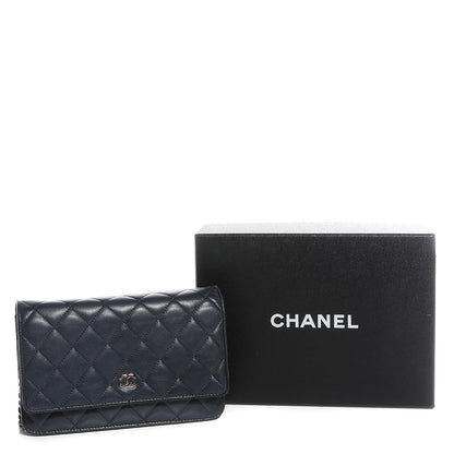 Chanel Lambskin Quilted Wallet On Chain WOC Navy Blue 9 of 9