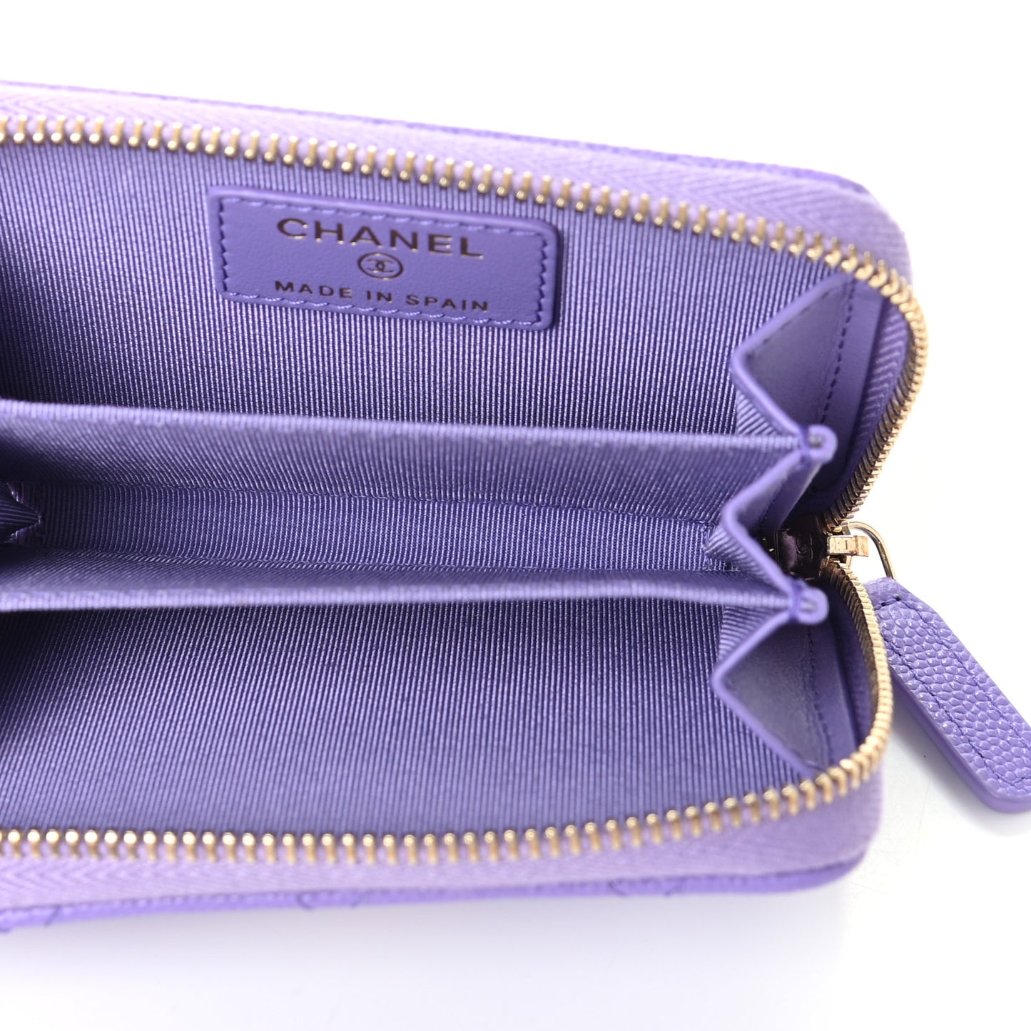 Caviar Quilted Zip Around Coin Purse Wallet Purple