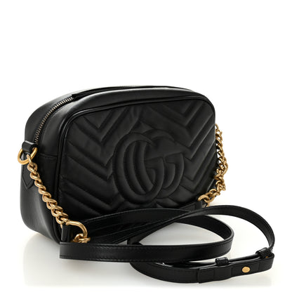 Gucci Calfskin Matelasse Small GG Marmont Chain Shoulder Bag Black 3 of 11