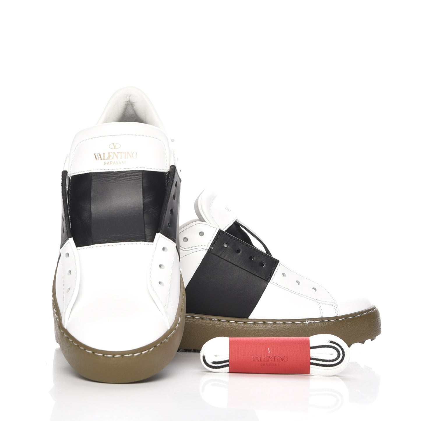 Calfskin Rockstud Open Sneakers 37 White Black