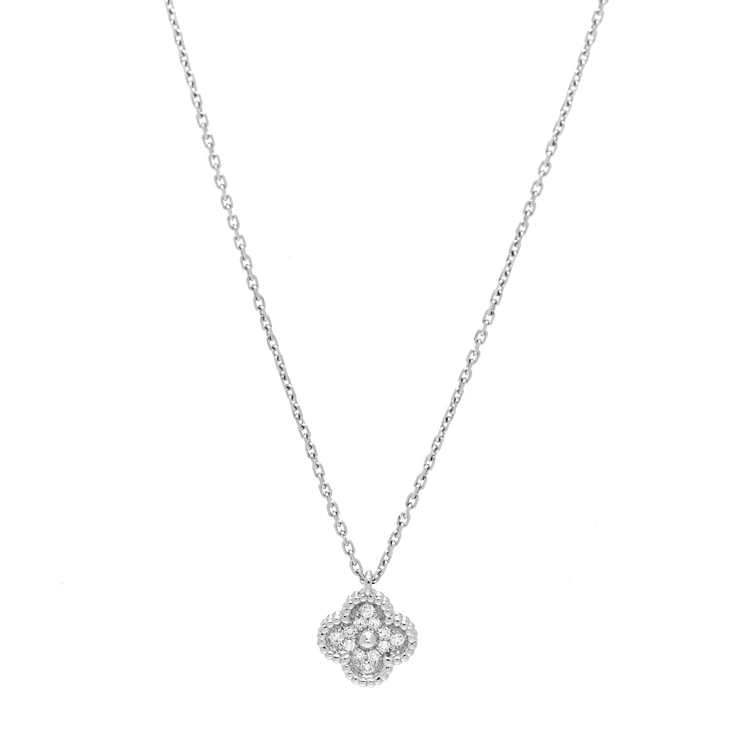 Van Cleef & Arpels 18K White Gold Diamond Sweet Alhambra Pendant Necklace 1 of 7