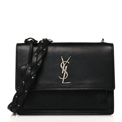 Saint Laurent Calfskin Medium Monogram Sunset Shoulder Bag With Braided Strap Black 1 of 11