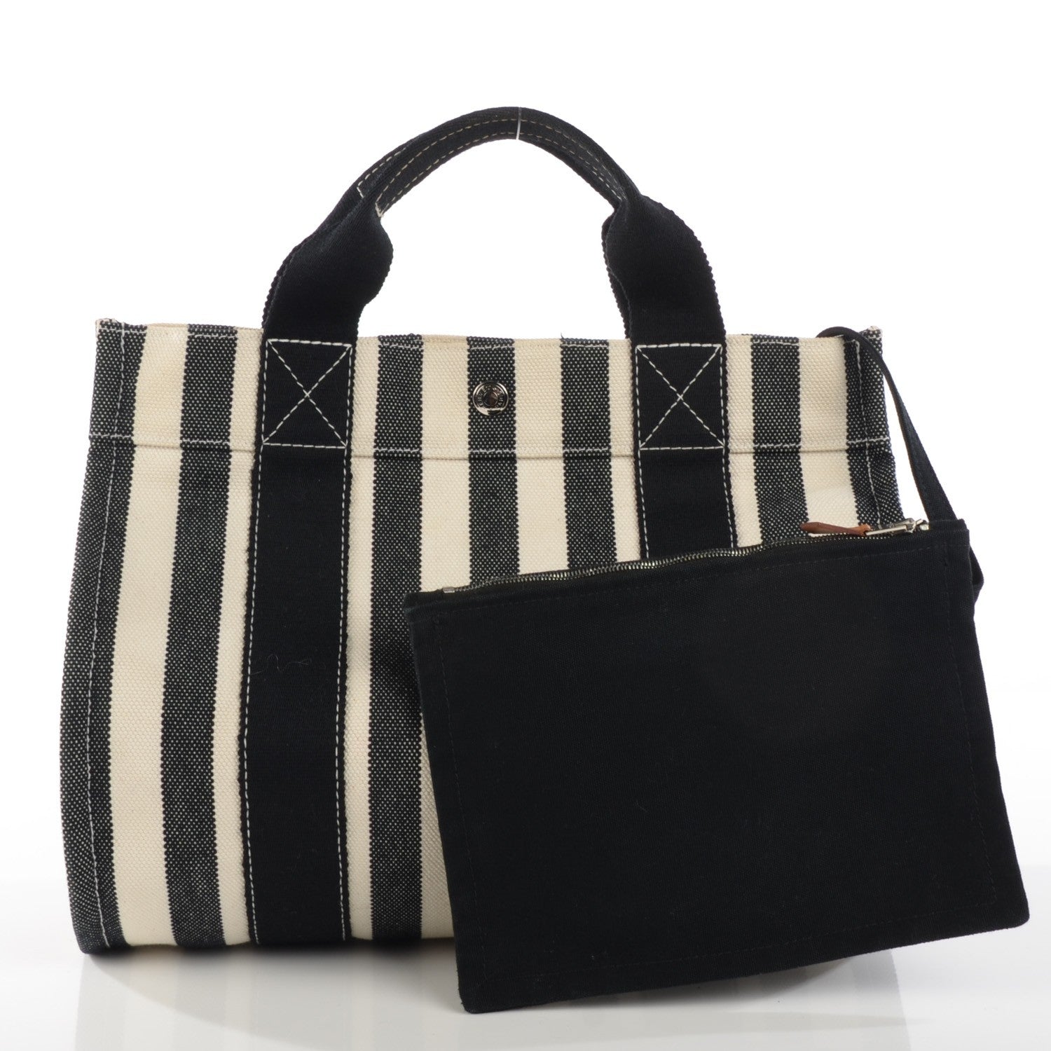 Hermes Canvas Striped Cannes MM Black White 4 of 10