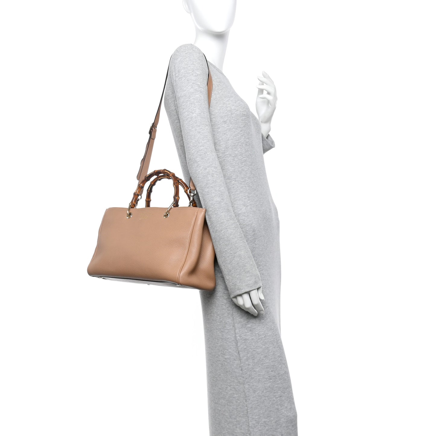 Pebbled Calfskin Medium Bamboo Shopper Tote Camelia