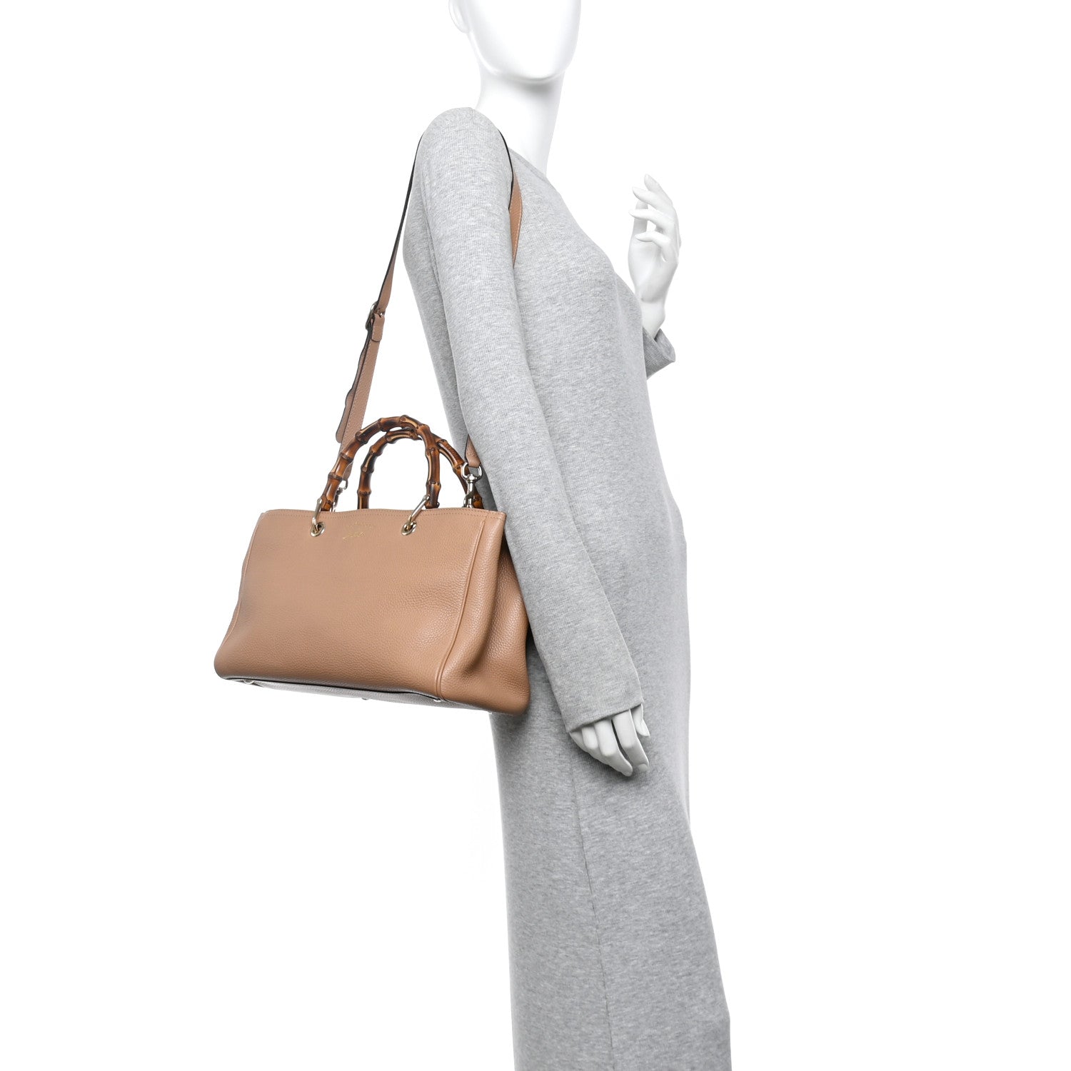 Gucci Pebbled Calfskin Medium Bamboo Shopper Tote Camelia 2 of 13