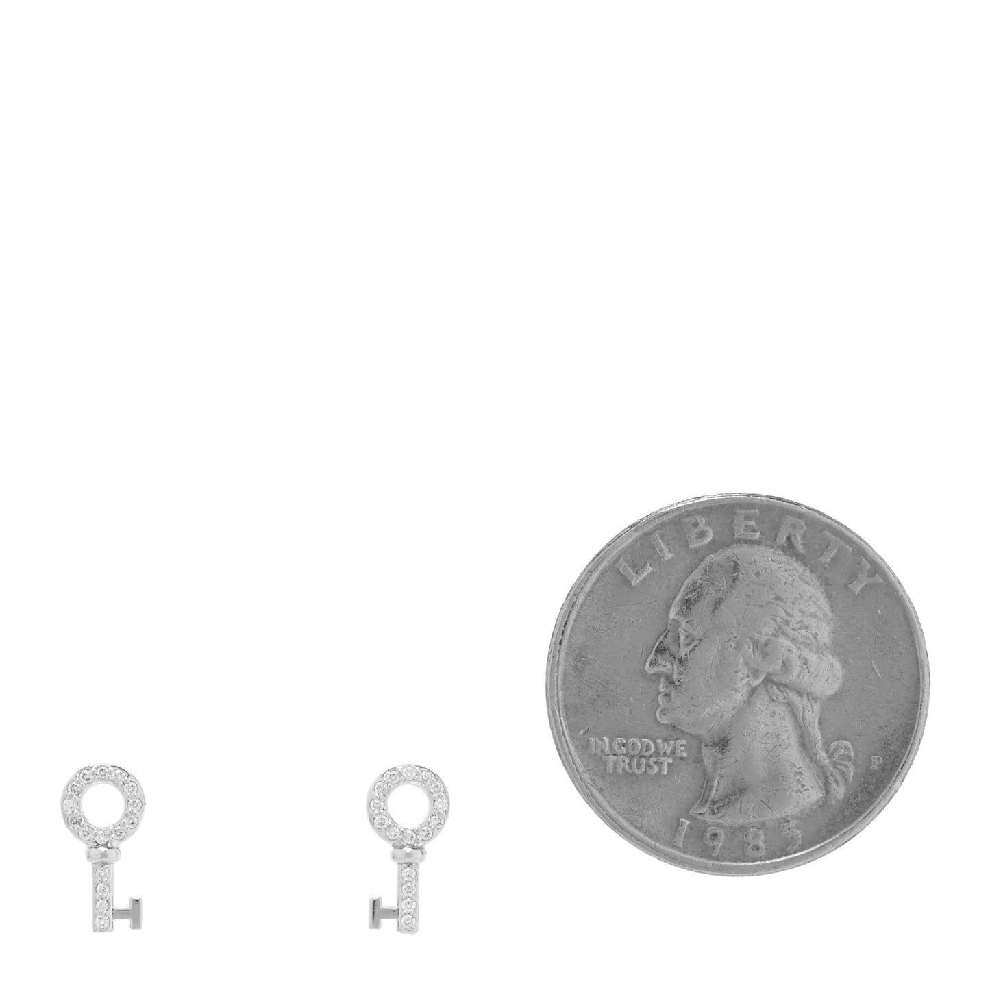 18K White Gold Diamond Mini Key Earrings