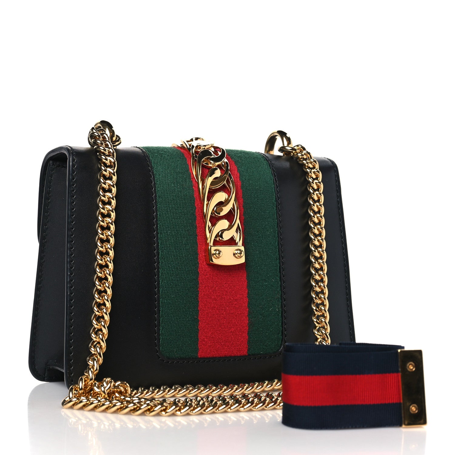 Gucci Calfskin Mini Sylvie Chain Shoulder Bag Black 3 of 9