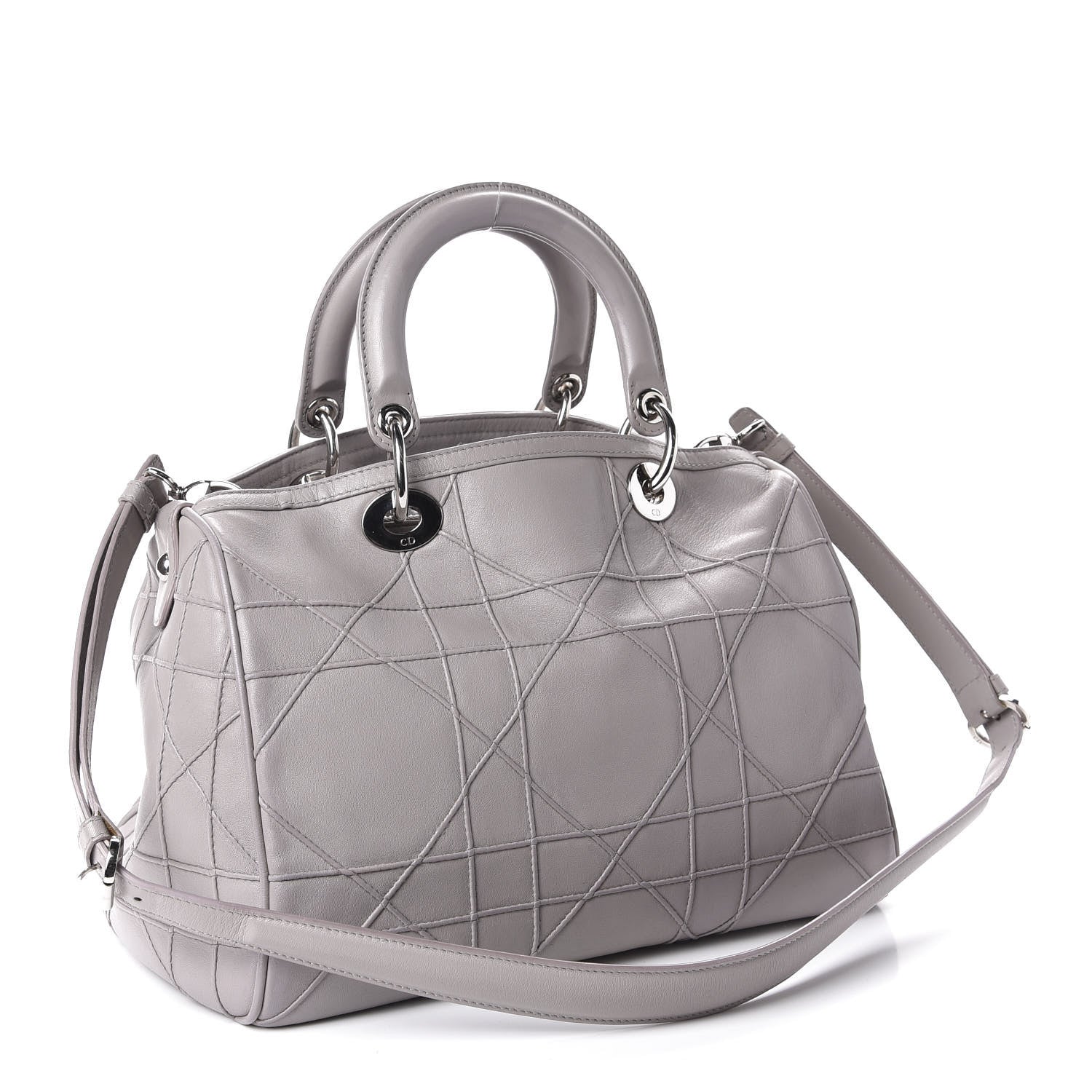 Christian Dior Lambskin Cannage Granville Polochon Grey 3 of 10