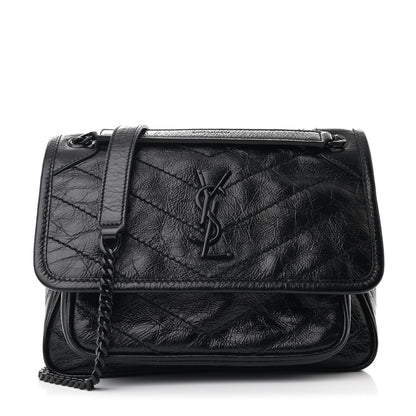 Saint Laurent Crinkled Calfskin Matelasse Monogram Baby Niki Chain Satchel Black 1 of 10