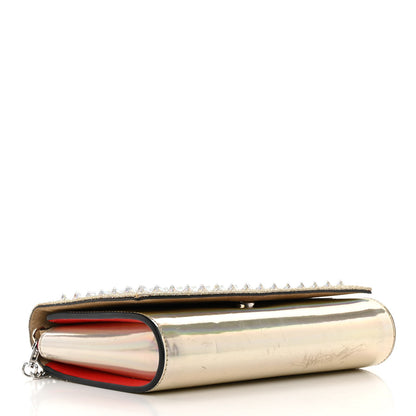 Christian Louboutin Metallic Glitter Patent Calfskin Spikes Boudoir Chain Wallet Silver 4 of 17