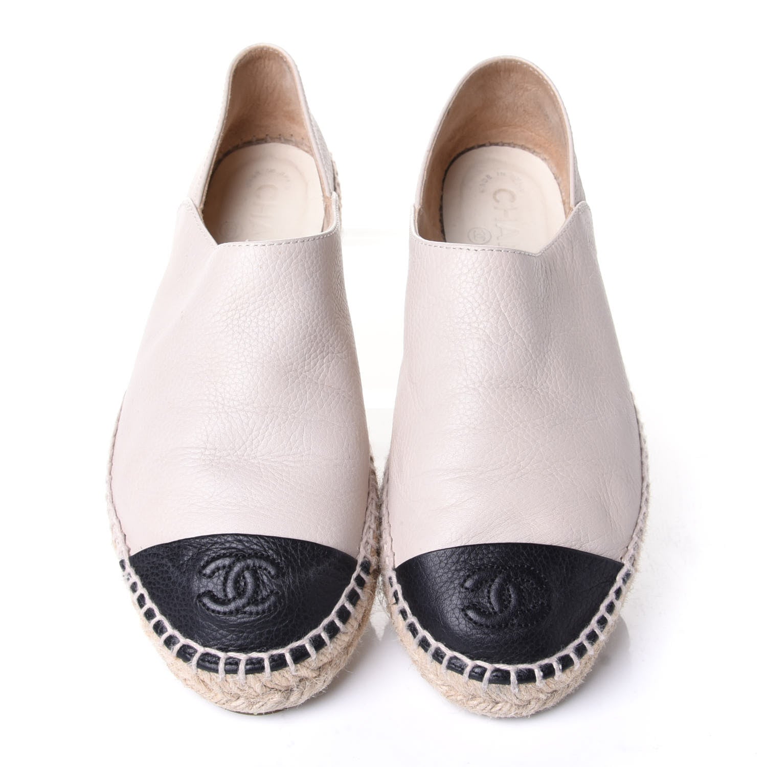 Chanel Grained Calfskin CC Espadrilles 38 Beige Black 5 of 9