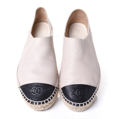 Chanel Grained Calfskin CC Espadrilles 38 Beige Black 5 of 9