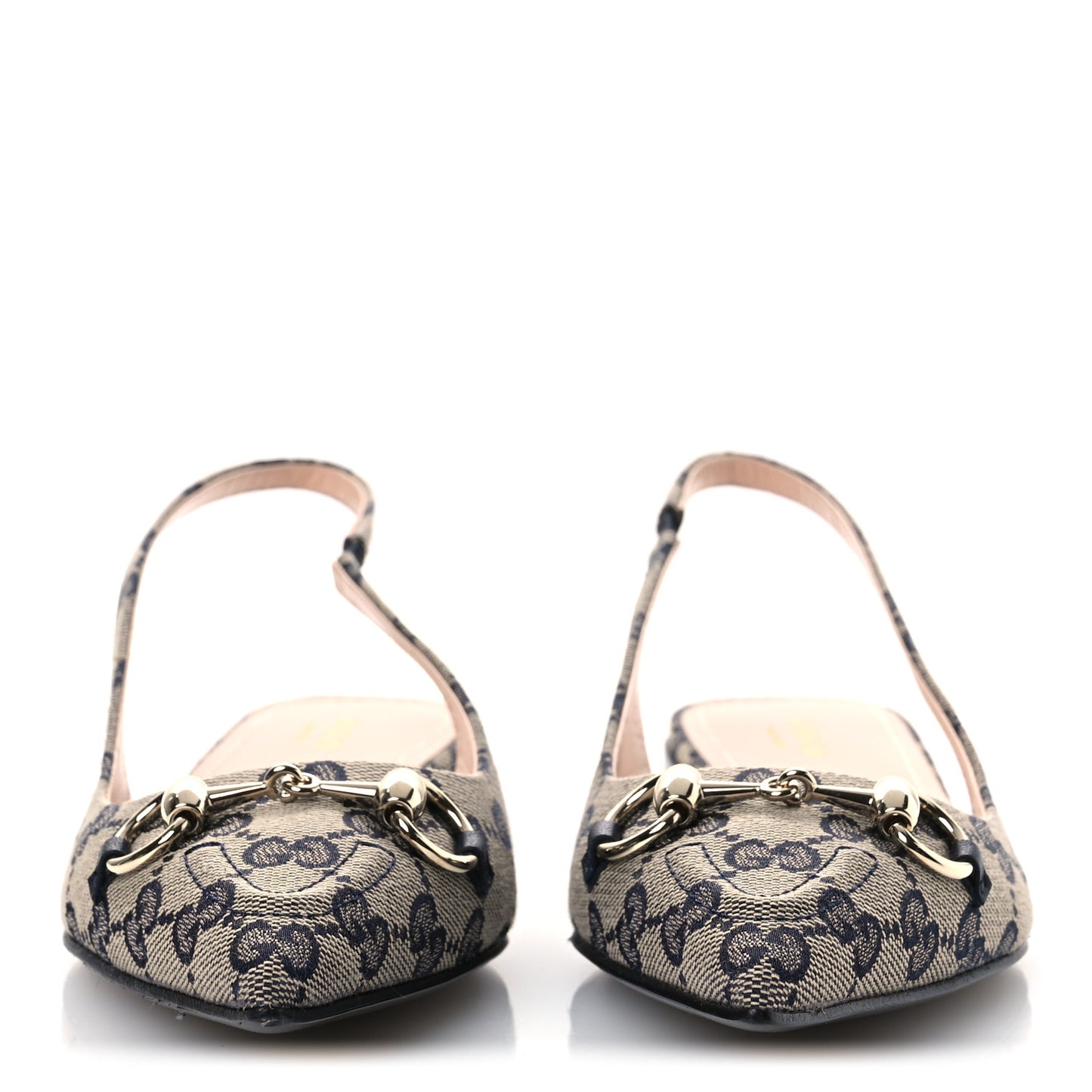 Monogram Horsebit Womens Slingback Ballet Flat 37.5 Beige Blue