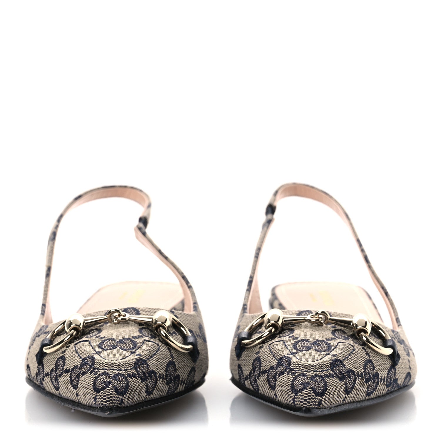 Gucci Monogram Horsebit Womens Slingback Ballet Flat 37.5 Beige Blue 3 of 11