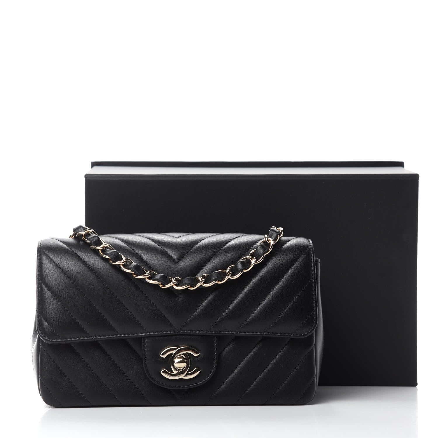 Chanel Lambskin Chevron Quilted Mini Rectangular Flap Black 11 of 11