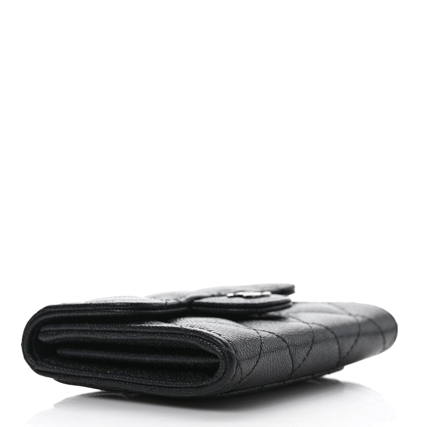 Iridescent Caviar Quilted Flap Card Holder Wallet Black