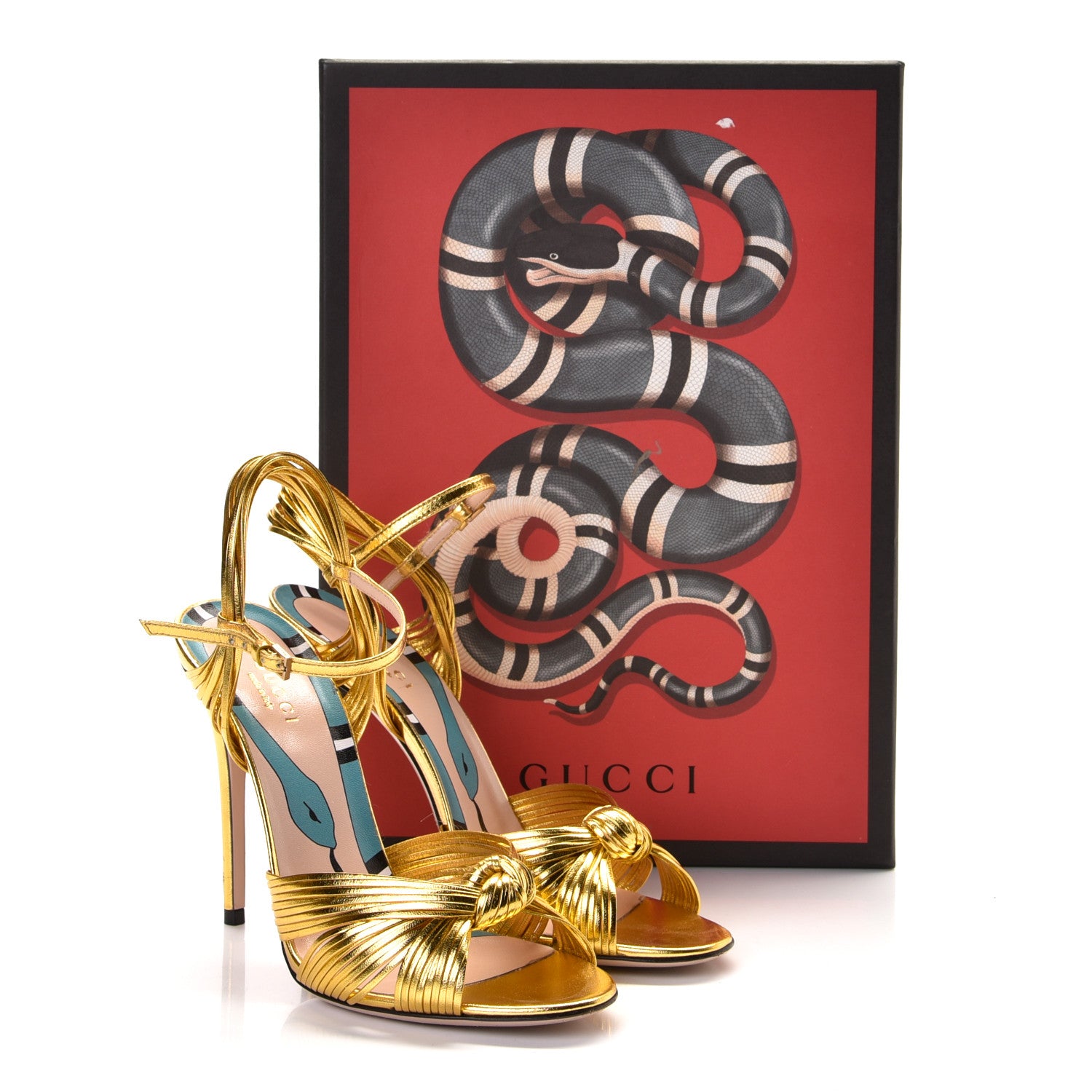 Gucci Metallic Nappa Knotted Allie Sandals 37.5 Gold 9 of 9