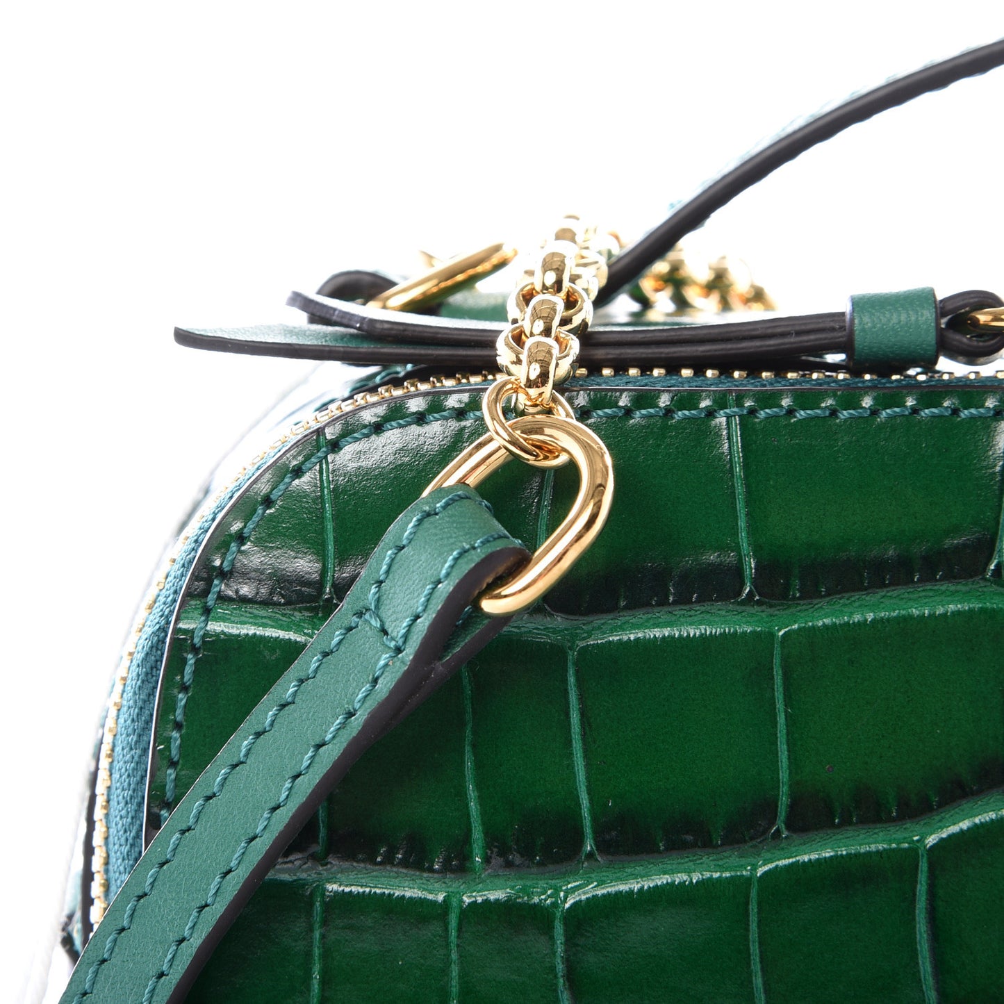Calfskin Crocodile Embossed Mini C Vanity Bag Woodsy Green