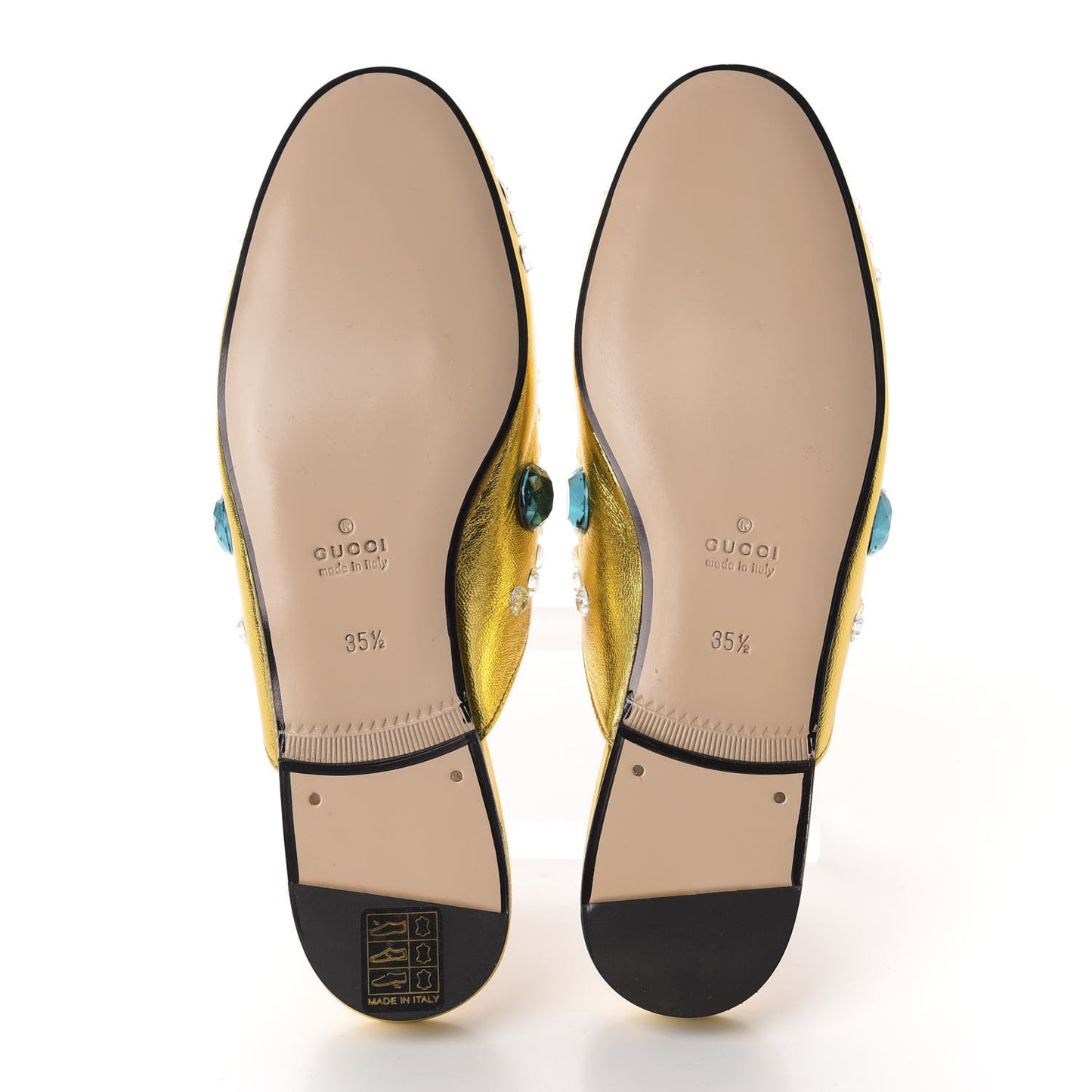 Metallic Nappa Crystal Womens Princetown Slippers 35.5 Gold