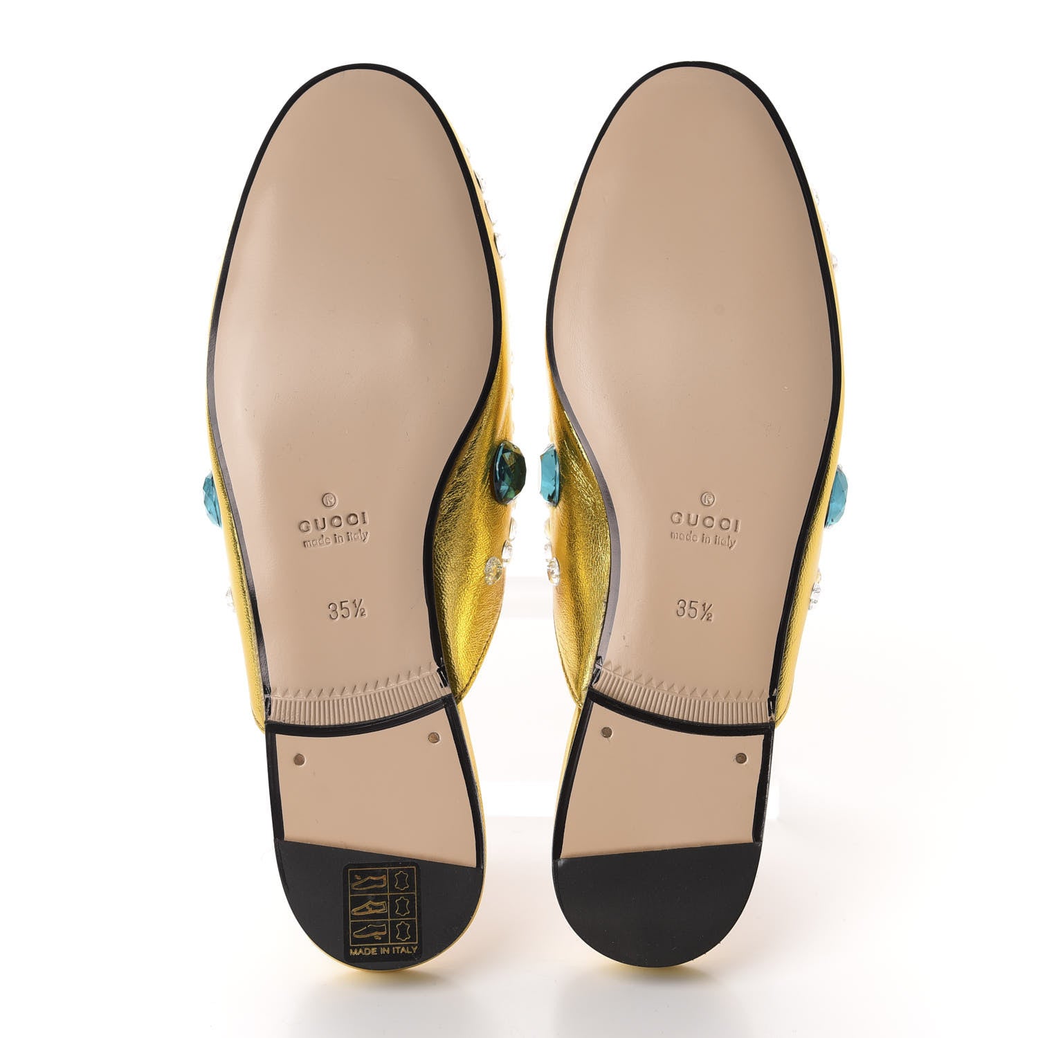 Gucci Metallic Nappa Crystal Womens Princetown Slippers 35.5 Gold 8 of 10
