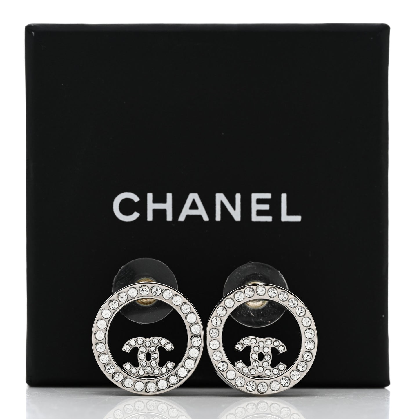 Crystal CC Round Earrings Silver