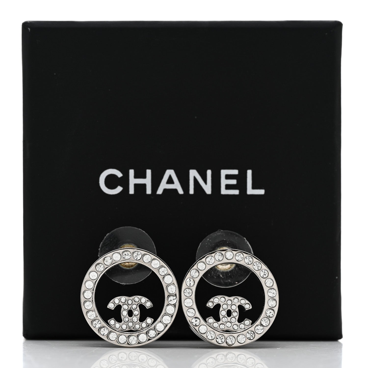 Chanel Crystal CC Round Earrings Silver 5 of 5