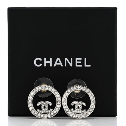 Chanel Crystal CC Round Earrings Silver 5 of 5
