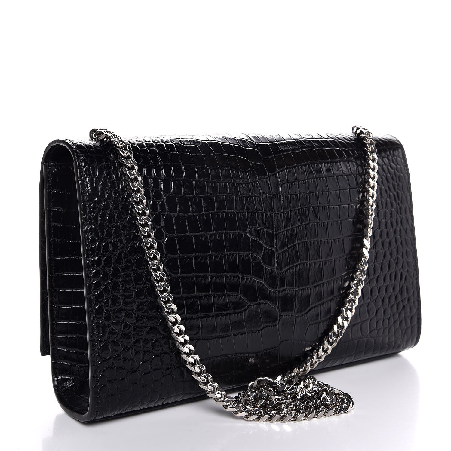 Saint Laurent Calfskin Crocodile Embossed Medium Classic Monogram Kate Tassel Satchel Black 3 of 8
