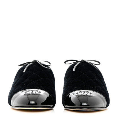 Chanel Velvet Patent Quilted Cap Toe Womens CC Mules 36.5 Black 2 of 11