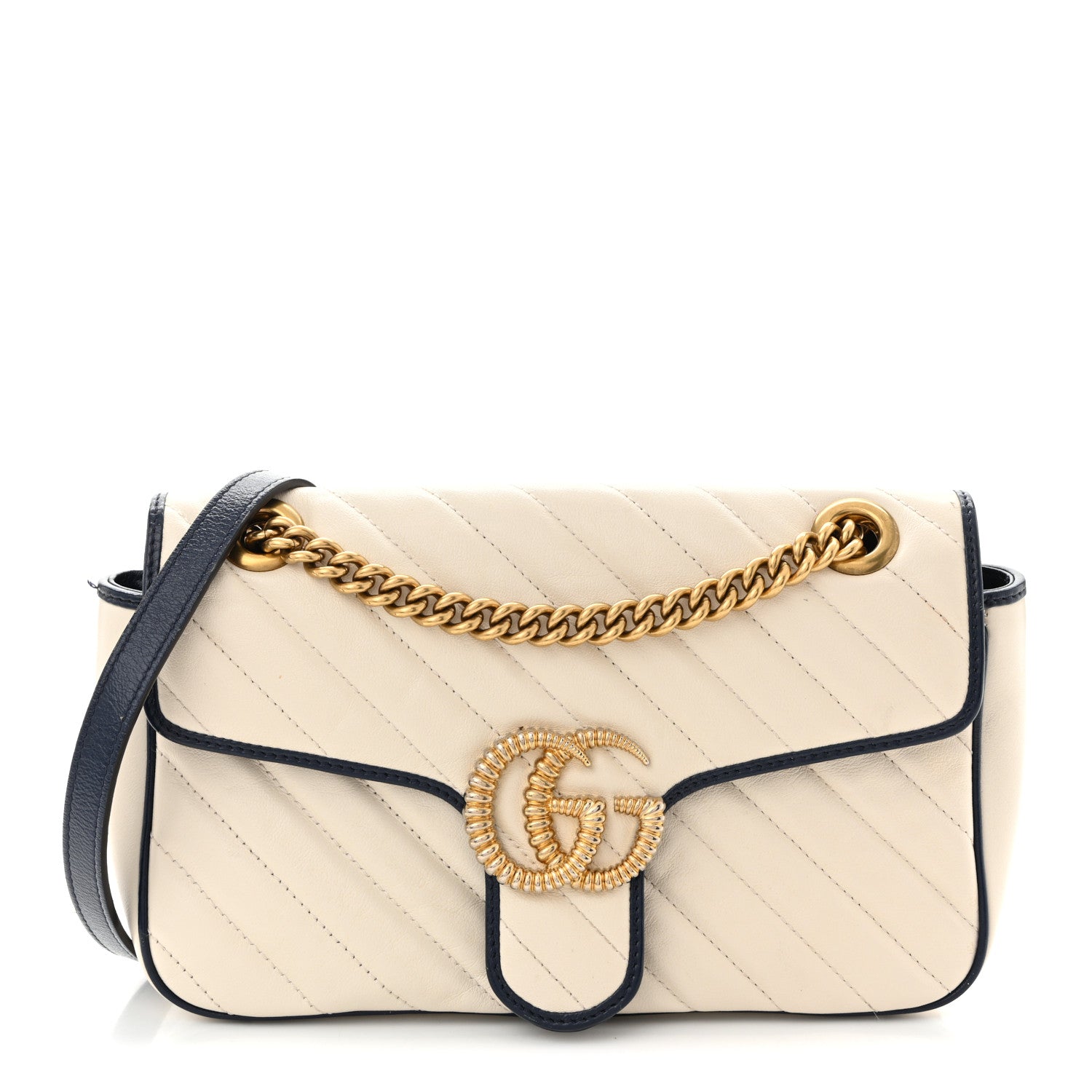 Gucci Vintage Effect Calfskin Matelasse Diagonal Small Torchon GG Marmont Shoulder Bag Mystic White Blue Agata 1 of 14