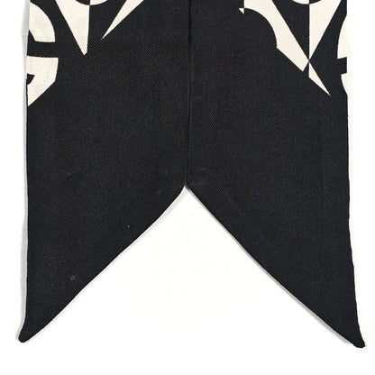 Gucci Silk Twill G Rhombus Flora Print Neck Bow Scarf Ivory Black 3 of 3