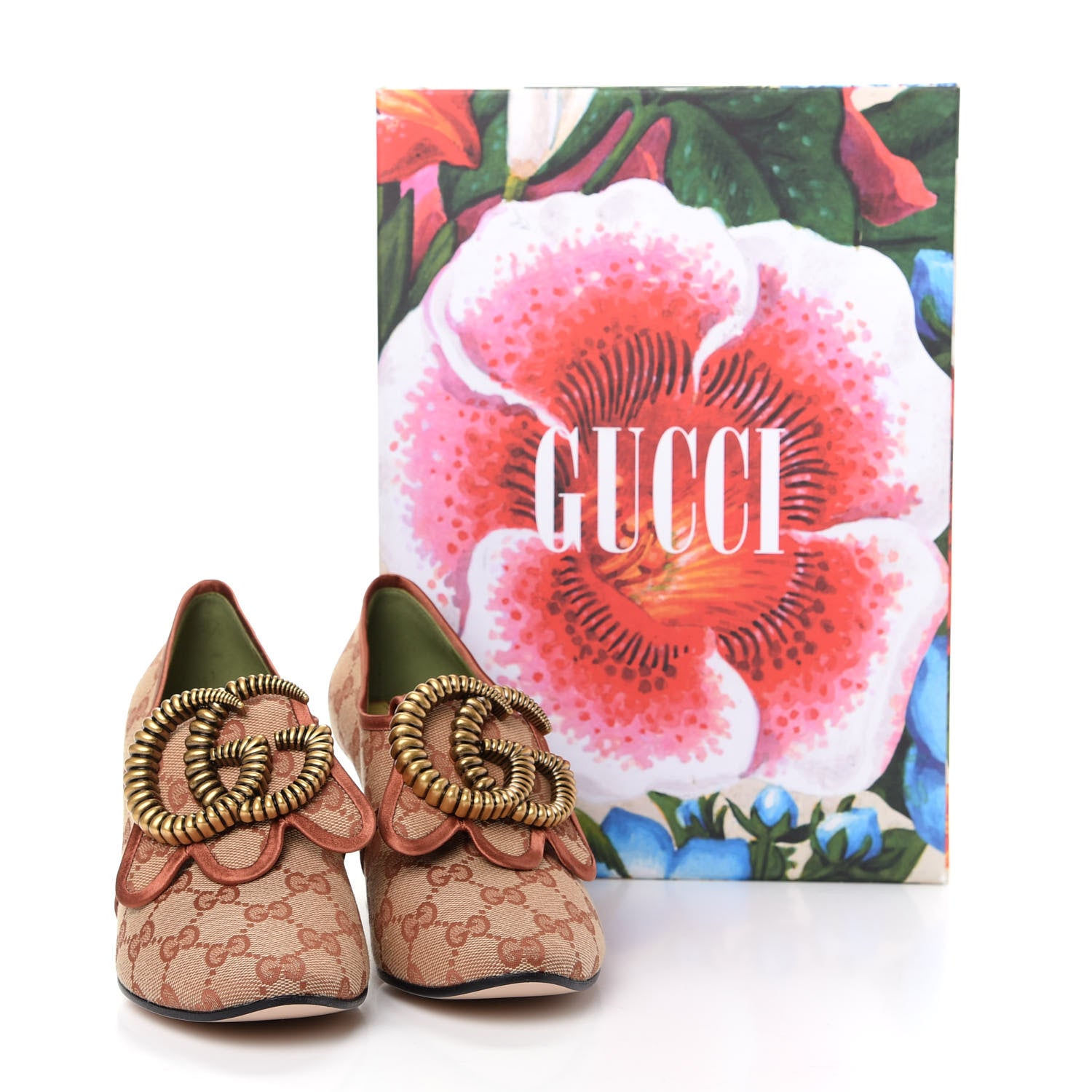 Gucci Monogram Satin Torchon Double G Pumps 37.5 Beige Ruggine Copper 11 of 11