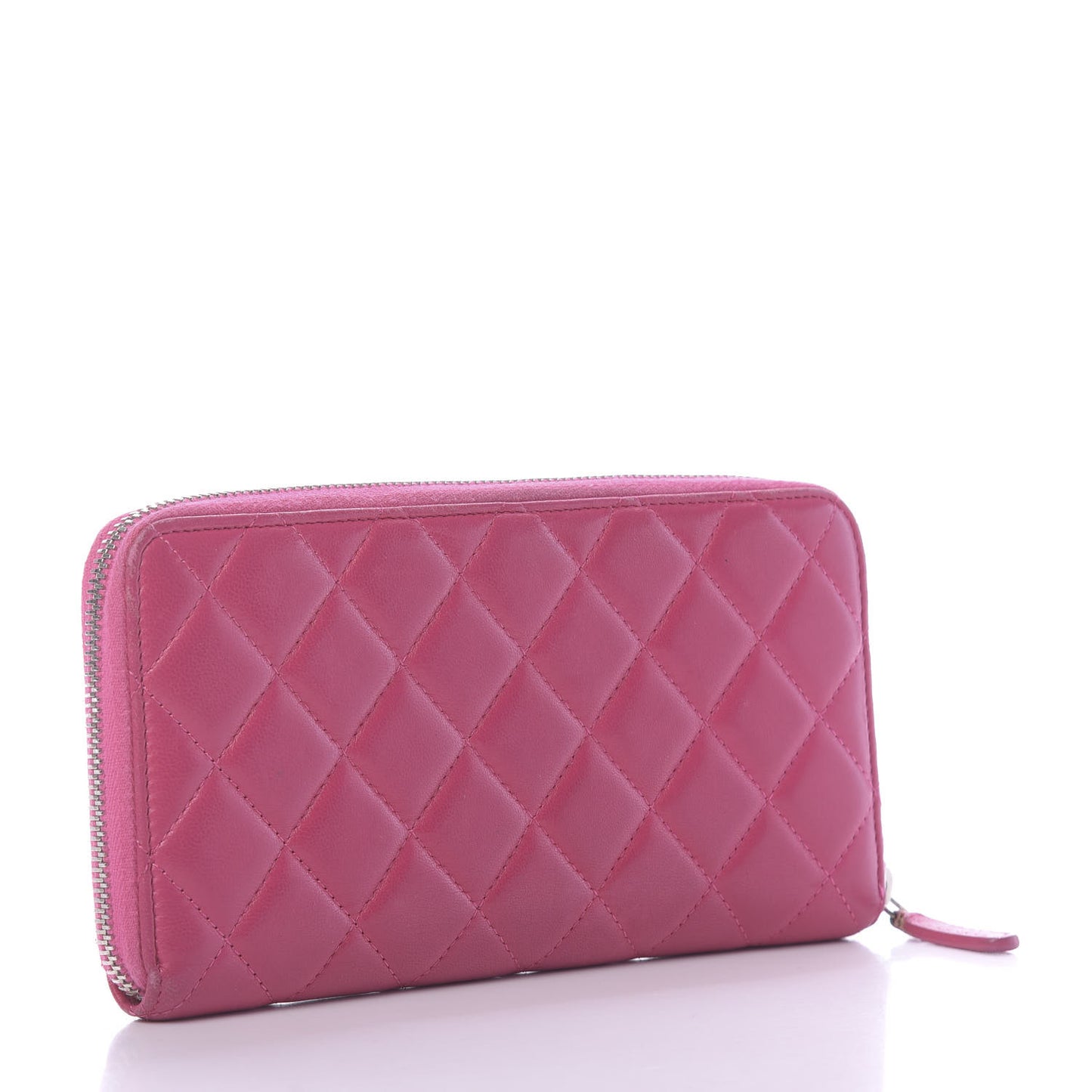 Lambskin Quilted Large Gusset Zip Around Wallet Pink
