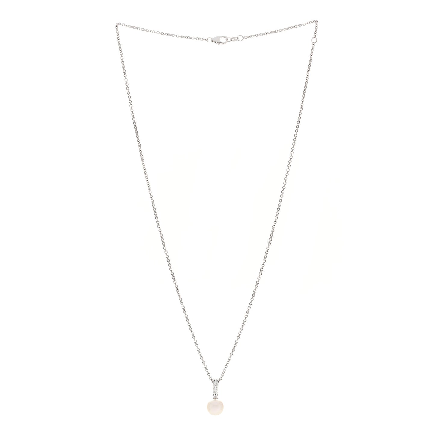 18K White Gold Diamond Akoya Cultured Pearl 8mm Morning Dew Pendant Necklace