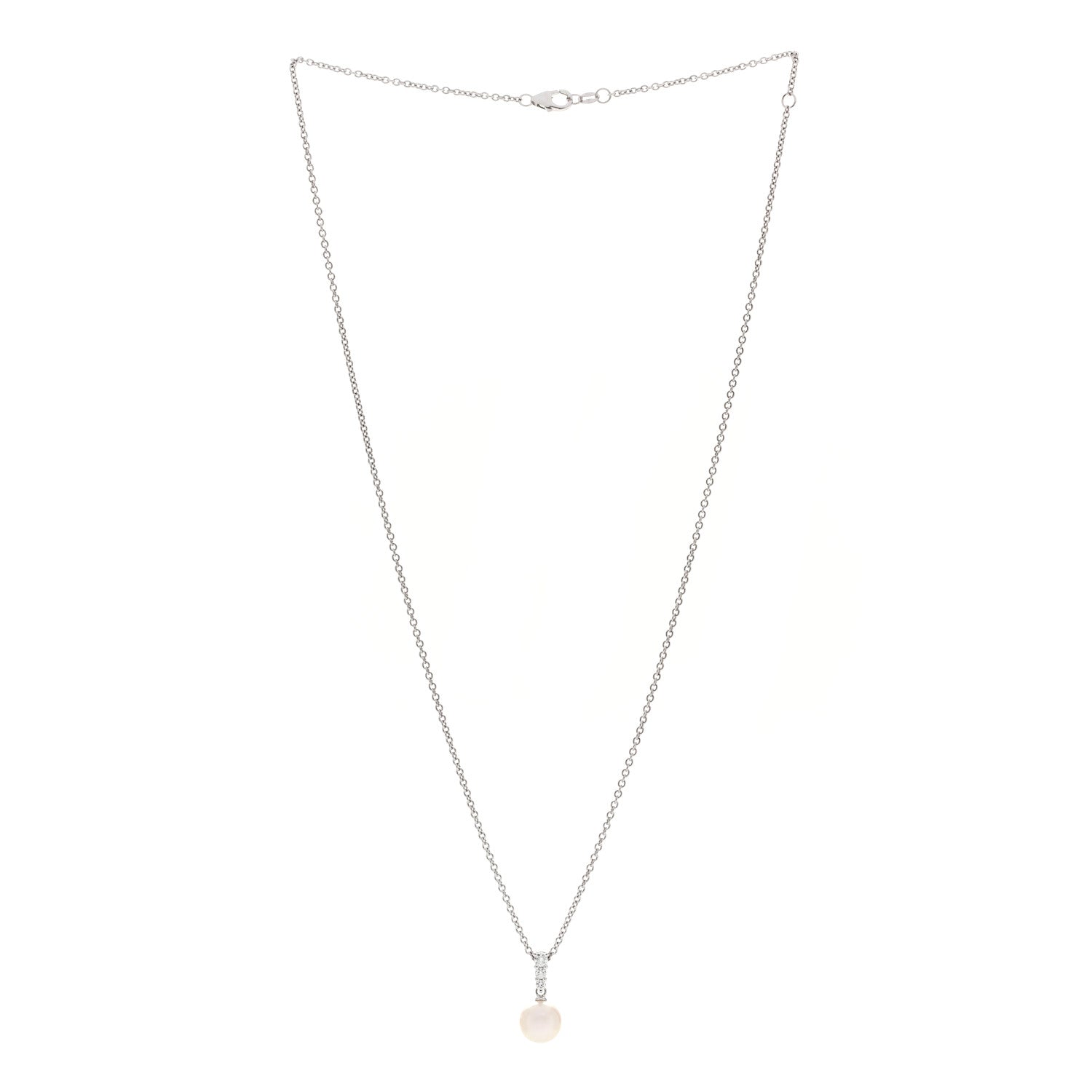 Mikimoto 18K White Gold Diamond Akoya Cultured Pearl 8mm Morning Dew Pendant Necklace 3 of 5