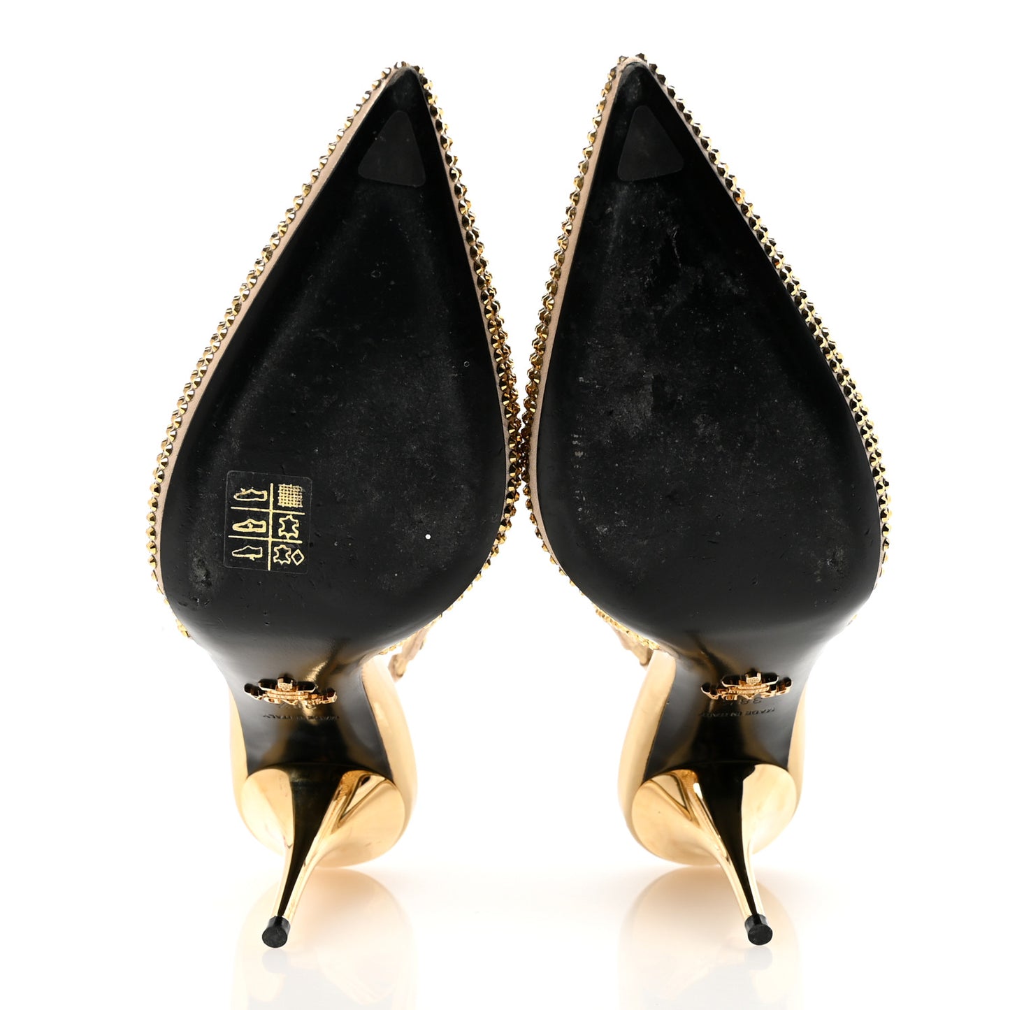 Satin Crystal Triangle Logo 85mm Slingback Pumps 38.5 Platino