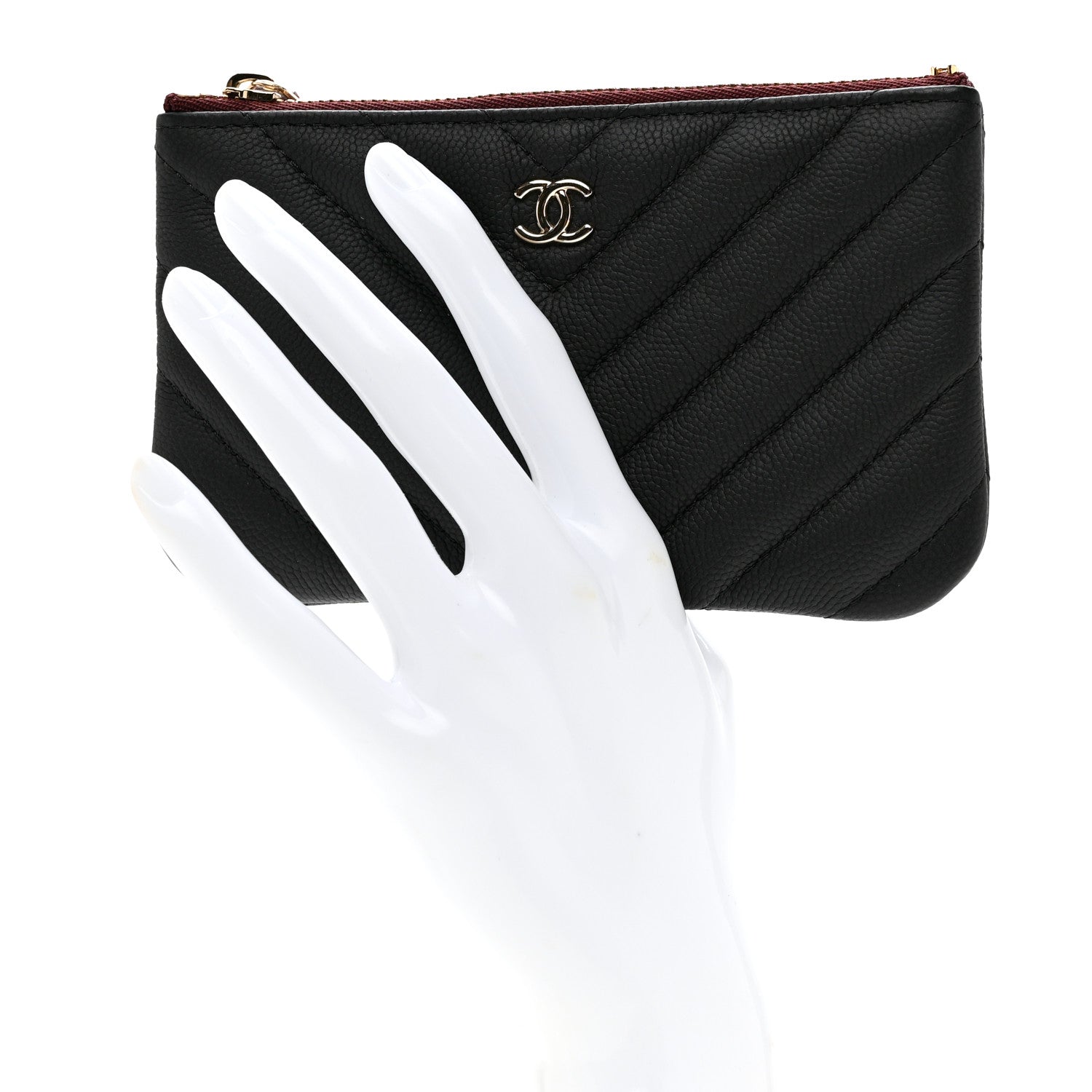 Chanel Caviar Chevron Quilted Small Cosmetic Case Black 2 of 8