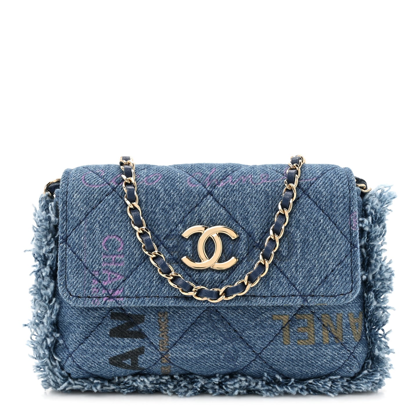 Denim Quilted Denim Mood Clutch With Chain Blue Multicolor