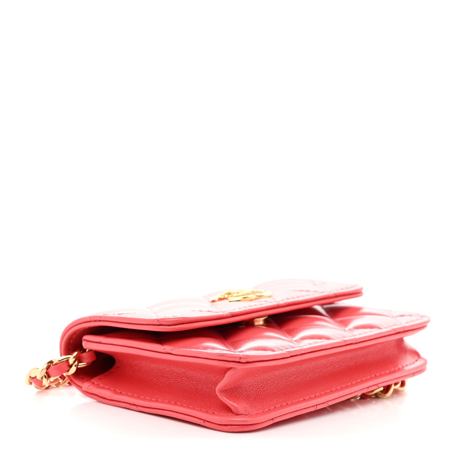 Chanel Shiny Lambskin Quilted Card Holder On Chain Pink 3 of 10