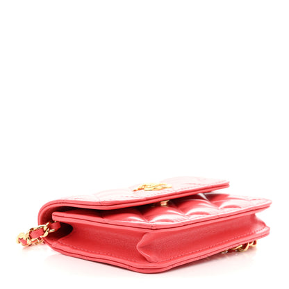Chanel Shiny Lambskin Quilted Card Holder On Chain Pink 3 of 10