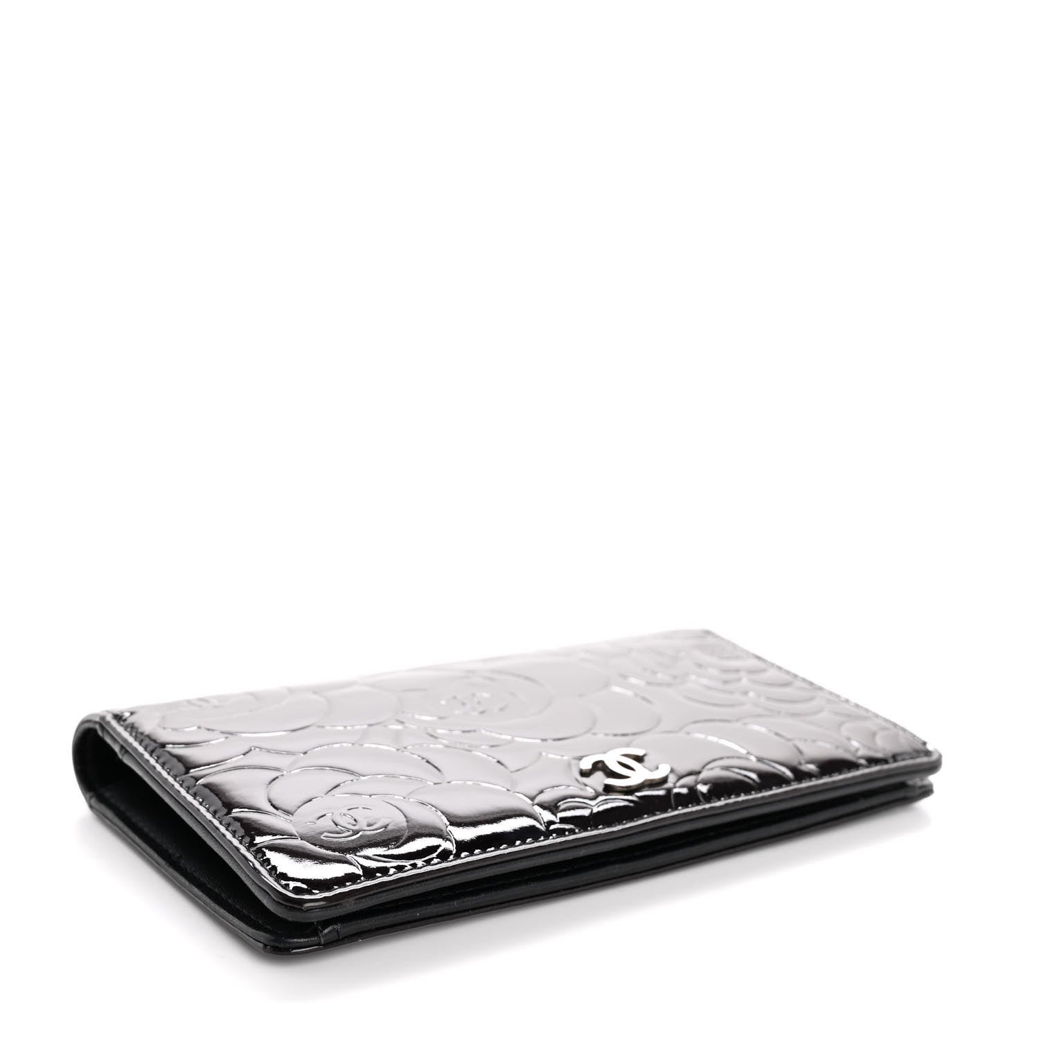 Chanel Patent Camellia Embossed Yen Wallet Black 4 of 13