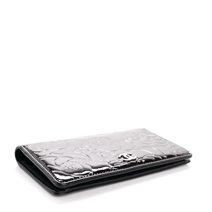 Chanel Patent Camellia Embossed Yen Wallet Black 4 of 13
