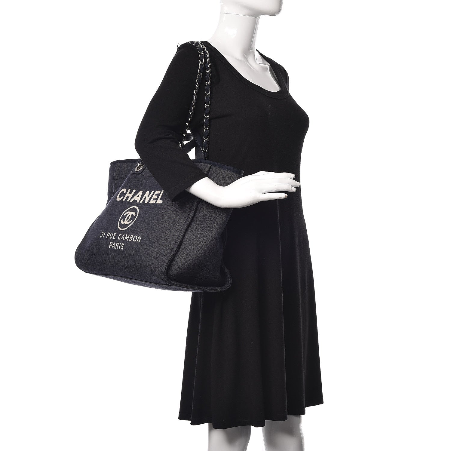 Chanel Denim Large Deauville Tote Dark Blue 2 of 11