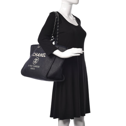 Chanel Denim Large Deauville Tote Dark Blue 2 of 11